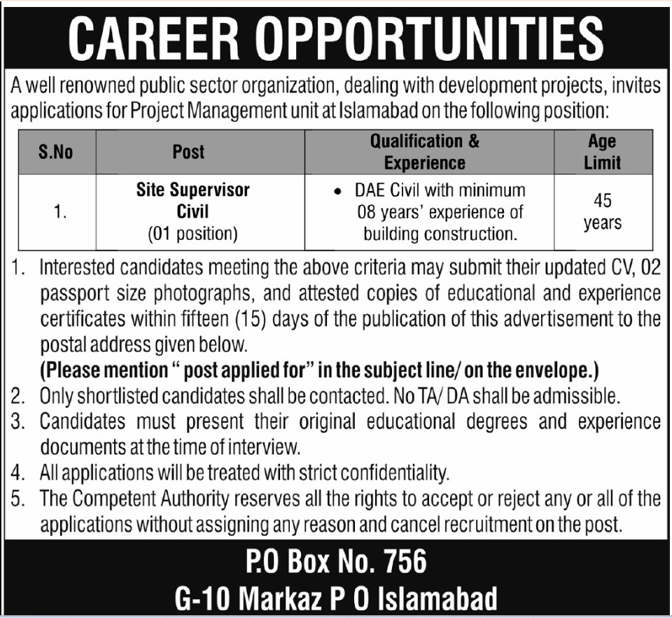 Public Sector Organization Islamabad Jobs 2026