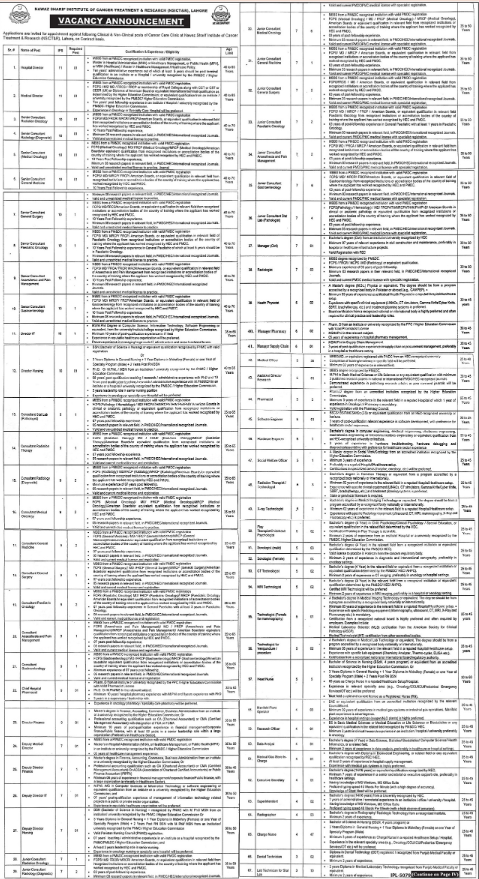 Nawaz Sharif Institute Of Cancer Treatment And Research Jobs 2026