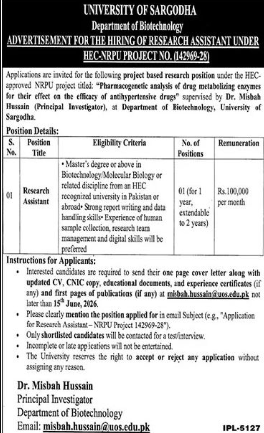 University Of Sargodha UOS Jobs 2026 
